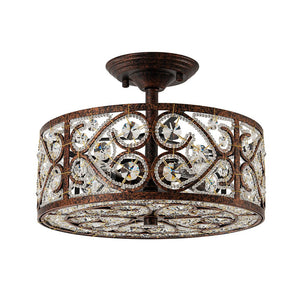 LightFixturesUSA - Moroccan Antique Crystal Drum Cage Semi Flush Mount - Ceiling Light - 13 in. - 