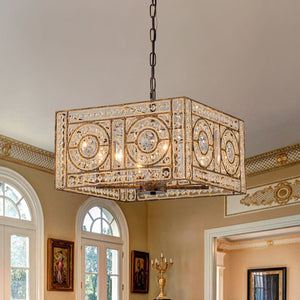 LightFixturesUSA - Moroccan Glam Antique Crystal Square Cage Chandelier - Chandelier - 16.5 in. - 