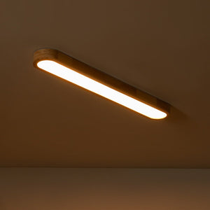 LightFixturesUSA-Natural Wood Long Oval Dimmable Flush Mount Light-Ceiling Light-Included Control (3000K-6000K)-