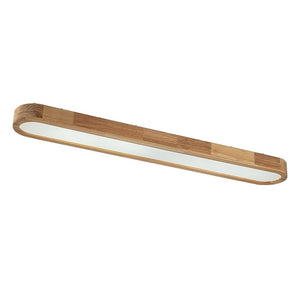 LightFixturesUSA-Natural Wood Long Oval Dimmable Flush Mount Light-Ceiling Light-Included Control (3000K-6000K)-