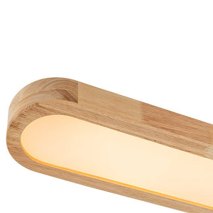 LightFixturesUSA-Natural Wood Long Oval Dimmable Flush Mount Light-Ceiling Light-Included Control (3000K-6000K)-