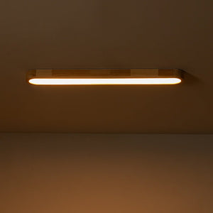 LightFixturesUSA-Natural Wood Long Oval Dimmable Flush Mount Light-Ceiling Light-Included Control (3000K-6000K)-