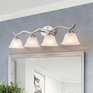 LightFixturesUSA - Nickel 4 - Light Cloud Glass Bell Shade Vanity Light - Wall Sconce - Nickel - 