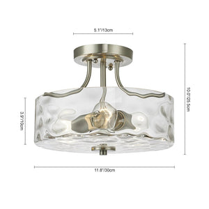 LightFixturesUSA - Nickel Hammered Glass Semi Flush - Ceiling Light - 