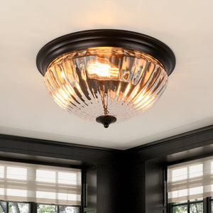 LightFixturesUSA - Oil Rubbed Bronze Fluted Glass Flush Mount Ceiling Light - Ceiling Light - Oil Rubbed Bronze - 