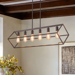 LightFixturesUSA - Oil Rubbed Bronze Geometric Cage Island Chandelier - Chandelier - 6 - Light - 