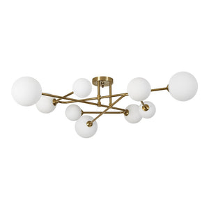LightFixturesUSA - Opal Glass Bubble Brass Linear Sputnik Semi Flush Mount - Ceiling Light - Brass - 