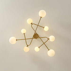 LightFixturesUSA - Opal Glass Bubble Brass Linear Sputnik Semi Flush Mount - Ceiling Light - Brass - 