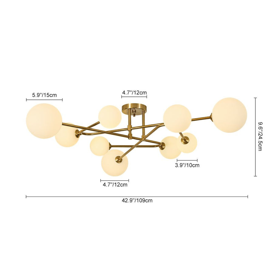 LightFixturesUSA - Opal Glass Bubble Brass Linear Sputnik Semi Flush Mount - Ceiling Light - Brass - 