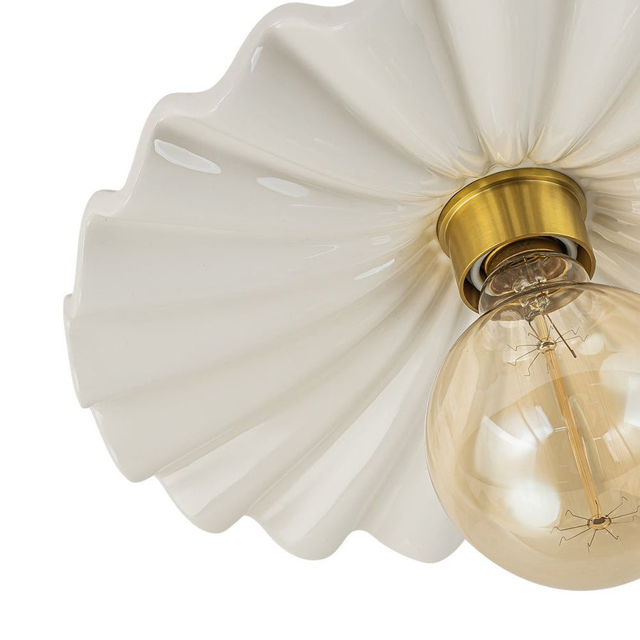 LightFixturesUSA - (OpenBox) 1 - Light Creamy Ceramic Shade Semi Flush Mount - Ceiling Light - Brass - 