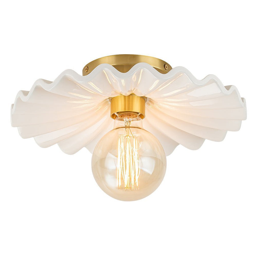 LightFixturesUSA - (OpenBox) 1 - Light Creamy Ceramic Shade Semi Flush Mount - Ceiling Light - Brass - 