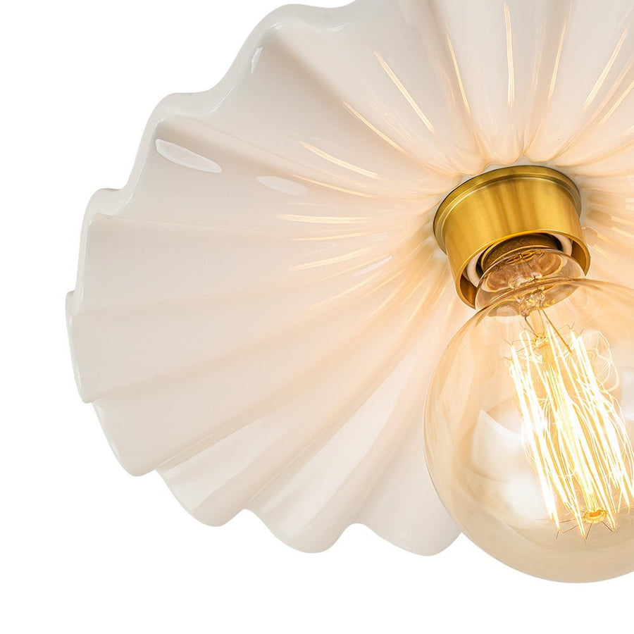 LightFixturesUSA - (OpenBox) 1 - Light Creamy Ceramic Shade Semi Flush Mount - Ceiling Light - Brass - 