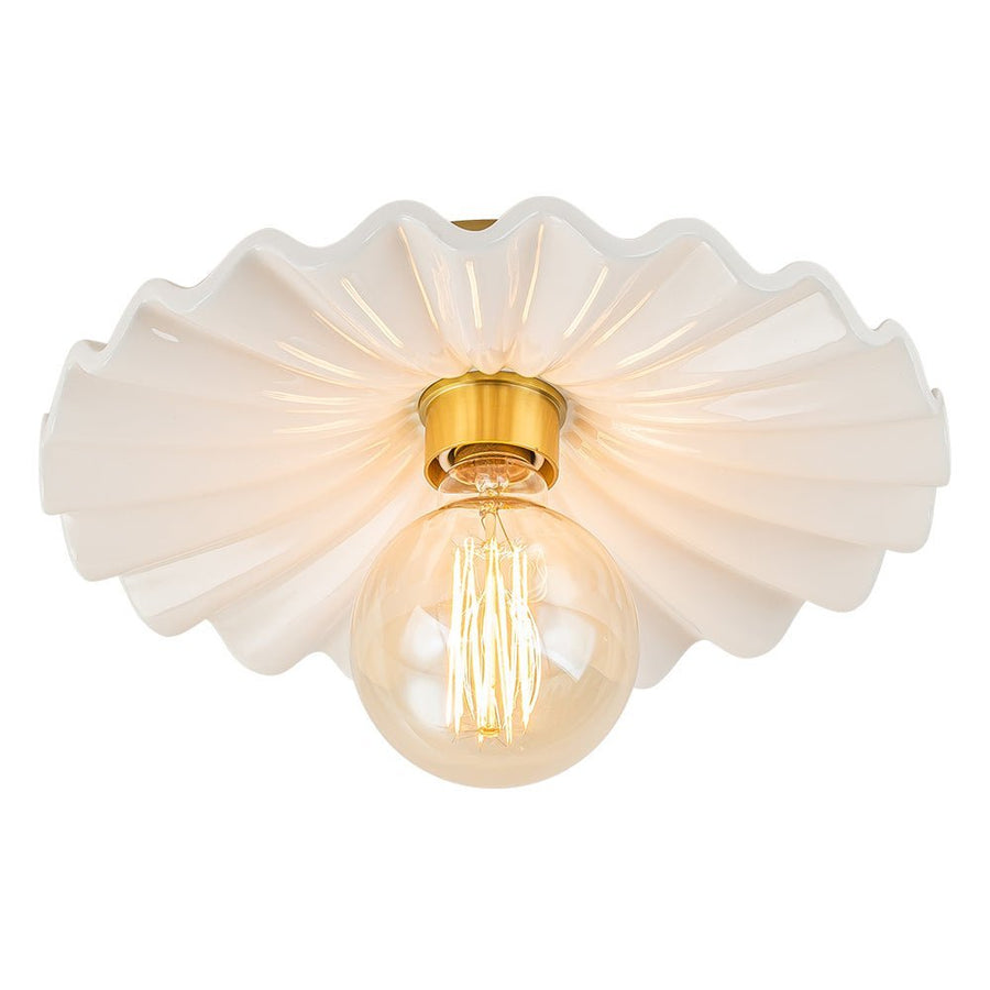 LightFixturesUSA - (OpenBox) 1 - Light Creamy Ceramic Shade Semi Flush Mount - Ceiling Light - Brass - 