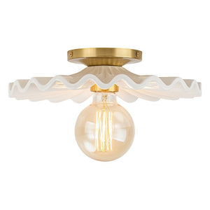 LightFixturesUSA - (OpenBox) 1 - Light Creamy Ceramic Shade Semi Flush Mount - Ceiling Light - Brass - 