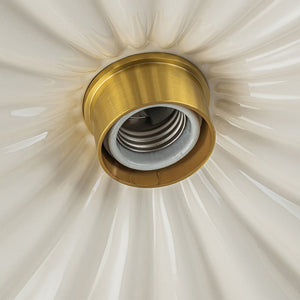 LightFixturesUSA - (OpenBox) 1 - Light Creamy Ceramic Shade Semi Flush Mount - Ceiling Light - Brass - 