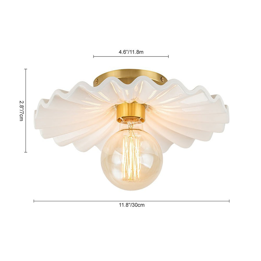 LightFixturesUSA - (OpenBox) 1 - Light Creamy Ceramic Shade Semi Flush Mount - Ceiling Light - Brass - 