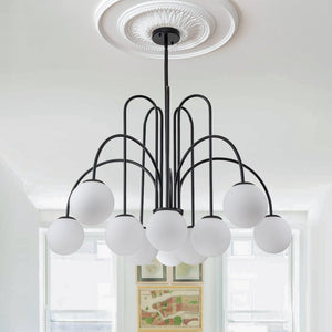 LightFixturesUSA - (OpenBox) 10 - Light Frosted Glass Globe Bubble Chandelier - Chandelier - Black - 