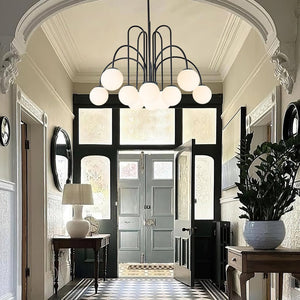 LightFixturesUSA - (OpenBox) 10 - Light Frosted Glass Globe Bubble Chandelier - Chandelier - Black - 