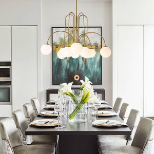 LightFixturesUSA - (OpenBox) 10 - Light Frosted Glass Globe Bubble Chandelier - Chandelier - Brass - 