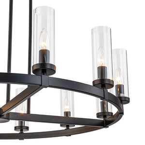 LightFixturesUSA - (OpenBox) 12 - Light Clear Glass Shade Wagon Wheel Chandelier - Chandelier - Black - 