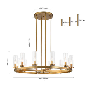 LightFixturesUSA - (OpenBox) 12 - Light Clear Glass Shade Wagon Wheel Chandelier - Chandelier - Black - 