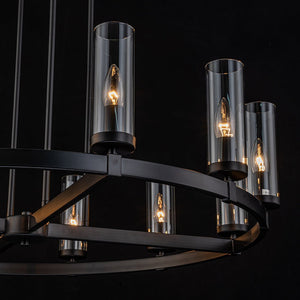 LightFixturesUSA - (OpenBox) 12 - Light Clear Glass Shade Wagon Wheel Chandelier - Chandelier - Black - 