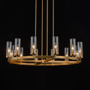 LightFixturesUSA - (OpenBox) 12 - Light Clear Glass Shade Wagon Wheel Chandelier - Chandelier - Black - 