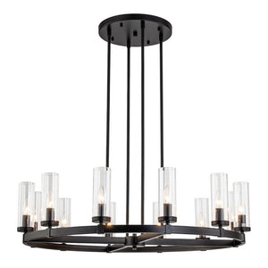 LightFixturesUSA - (OpenBox) 12 - Light Clear Glass Shade Wagon Wheel Chandelier - Chandelier - Black - 