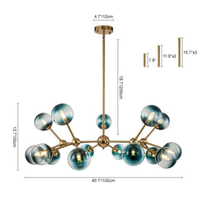 LightFixturesUSA - (OpenBox) 15 - Light Blue Glass Globe Bubble Sputnik Branch Chandelier - Chandelier - Black - 