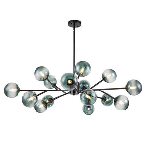 LightFixturesUSA - (OpenBox) 15 - Light Branch Blue Glass Globe Bubble Chandelier - Chandelier - Black - 15 - Lt