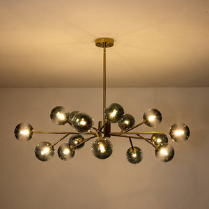 LightFixturesUSA - (OpenBox) 15 - Light Branch Blue Glass Globe Bubble Chandelier - Chandelier - Black - 15 - Lt