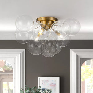 LightFixturesUSA - (OpenBox) 3 - Light Brass Cluster Clear Glass Globe Bubble Ceiling Light - Ceiling Light - Brass - 