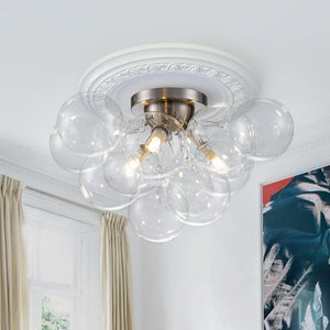 LightFixturesUSA - (OpenBox) 3 - Light Brass Cluster Clear Glass Globe Bubble Ceiling Light - Ceiling Light - Nickel - 