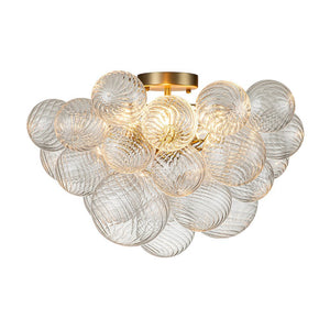 LightFixturesUSA - (OpenBox) 3 - Light Cluster Ribbed Glass Bubble Semi Flush Chandelier - Chandelier - Brass - 3 - Lt