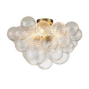 LightFixturesUSA - (OpenBox) 3 - Light Cluster Ribbed Glass Bubble Semi Flush Chandelier - Chandelier - Brass - 3 - Lt