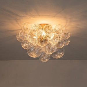 LightFixturesUSA - (OpenBox) 3 - Light Cluster Ribbed Glass Bubble Semi Flush Chandelier - Chandelier - Brass - 3 - Lt