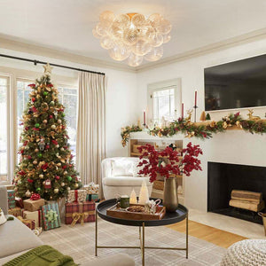 LightFixturesUSA - (OpenBox) 3 - Light Cluster Ribbed Glass Bubble Semi Flush Chandelier - Chandelier - Nickel - 3 - Lt