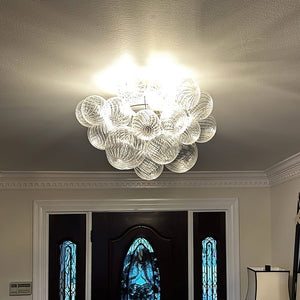 LightFixturesUSA - (OpenBox) 3 - Light Cluster Ribbed Glass Bubble Semi Flush Chandelier - Chandelier - Nickel - 3 - Lt