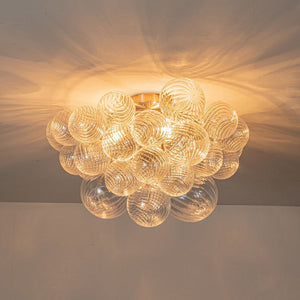 LightFixturesUSA - (OpenBox) 3 - Light Cluster Ribbed Glass Bubble Semi Flush Chandelier - Chandelier - Nickel - 3 - Lt