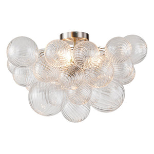 LightFixturesUSA - (OpenBox) 3 - Light Cluster Ribbed Glass Bubble Semi Flush Chandelier - Chandelier - Nickel - 3 - Lt