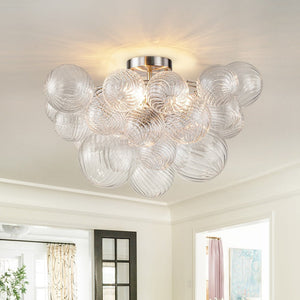 LightFixturesUSA - (OpenBox) 3 - Light Cluster Ribbed Glass Bubble Semi Flush Chandelier - Chandelier - Nickel - 3 - Lt