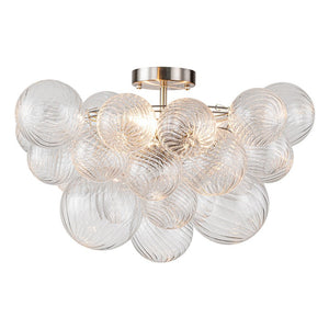 LightFixturesUSA - (OpenBox) 3 - Light Cluster Ribbed Glass Bubble Semi Flush Chandelier - Chandelier - Nickel - 3 - Lt