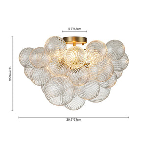 LightFixturesUSA - (OpenBox) 3 - Light Cluster Ribbed Glass Bubble Semi Flush Chandelier - Chandelier - Nickel - 3 - Lt