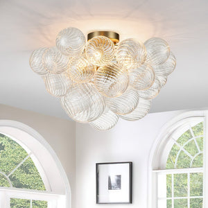 LightFixturesUSA - (OpenBox) 3 - Light Cluster Ribbed Glass Bubble Semi Flush Chandelier - Chandelier - Nickel - 3 - Lt