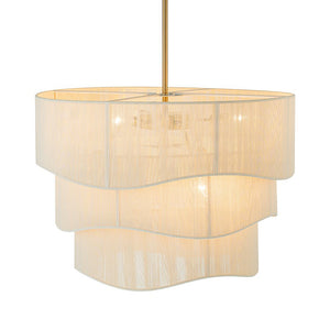 LightFixturesUSA - (OpenBox) 3 - Tier Beige Woven Thread Drum Pendant Light - Chandelier - Beige - 