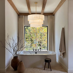 LightFixturesUSA - (OpenBox) 3 - Tier Beige Woven Thread Drum Pendant Light - Chandelier - Beige - 