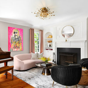 LightFixturesUSA - (OpenBox) 4 - Light Bloom Crystal Leaf Semi Flush Mount Light - Ceiling Light - Brass - 