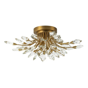 LightFixturesUSA - (OpenBox) 4 - Light Bloom Crystal Leaf Semi Flush Mount Light - Ceiling Light - Nickel - 