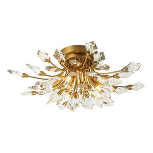 LightFixturesUSA - (OpenBox) 4 - Light Bloom Crystal Leaf Semi Flush Mount Light - Ceiling Light - Nickel - 