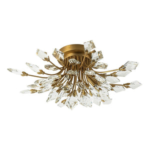 LightFixturesUSA - (OpenBox) 4 - Light Bloom Crystal Leaf Semi Flush Mount Light - Ceiling Light - Nickel - 
